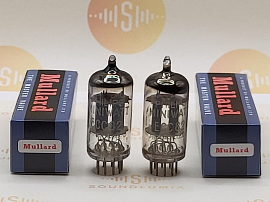 2x Mullard 12AU7 ECC82 Short Plates - Philips Label - Blackburn, GB '61/'62 Gf1