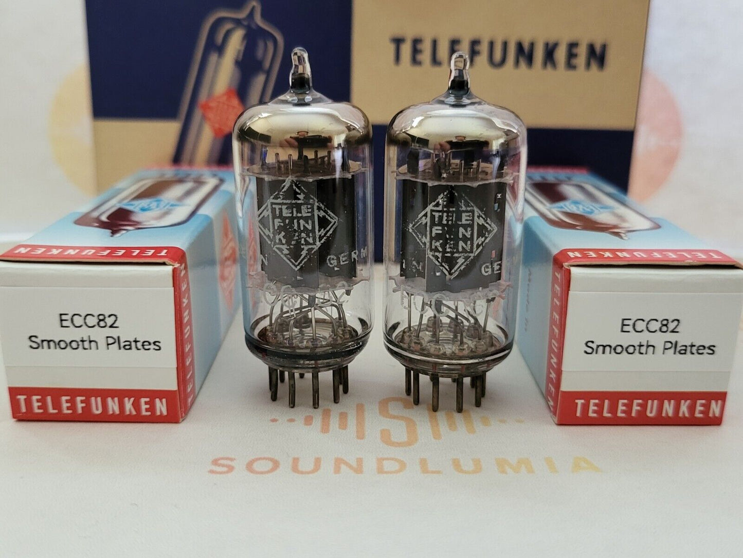Telefunken ECC82 = 12AU7 Long Smooth Plates Matched Pair ◇ Berlin 1969 - NOS