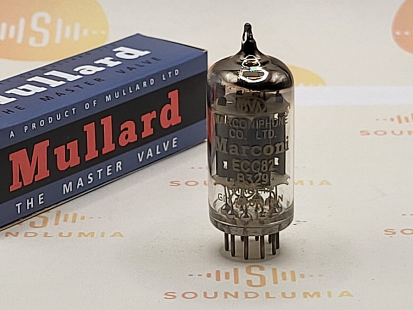 1x Mullard B329 (ECC82+)  17mm Long Plates - Marconiphone Label - Mitcham 1959