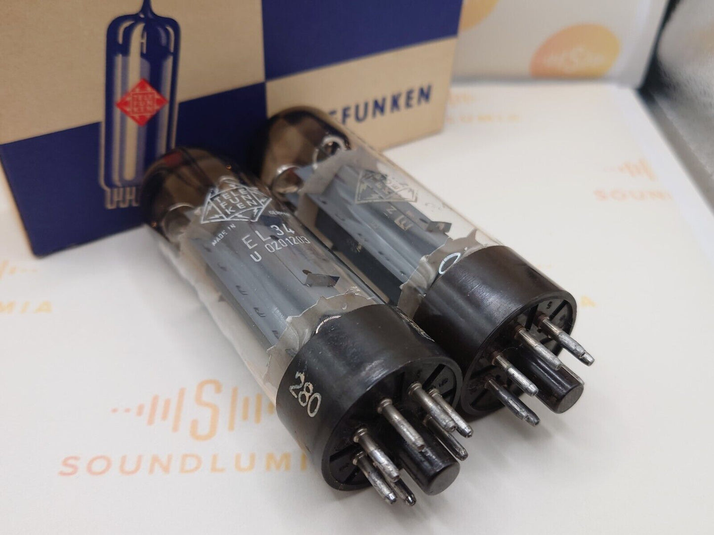 Telefunken EL34 6CA7 OO Getter 5-Slot Plates Anode Wings Matched Pair - Ulm '60s