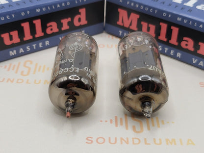 Mullard ECC82 Colored Tip Long Plates Matched Pair-Bugle Boy Label - Mitcham '58