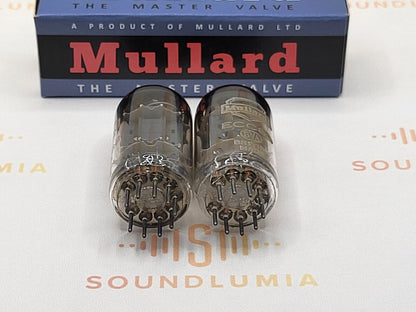 2x Mullard ECC82 12AU7 Short Plates Shield Logo BVA - Mitcham '60 Gf0- Same Code