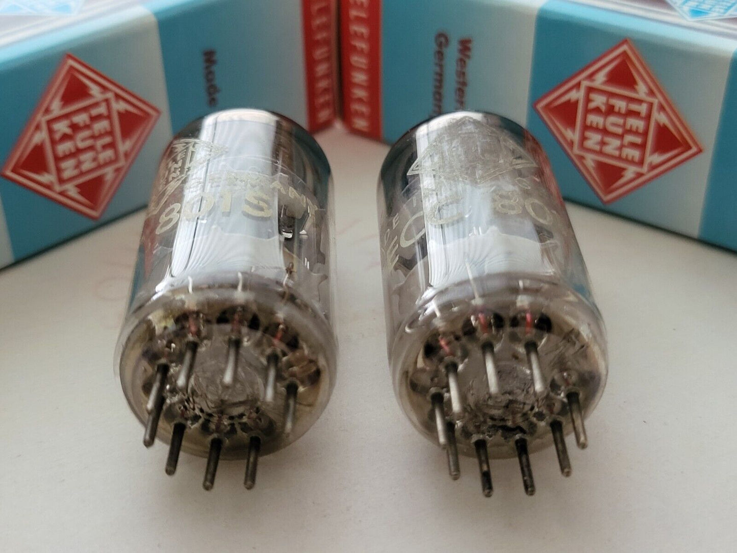 2x Telefunken ECC801S = ECC81/12AT7 w/ Matching codes ◇ Base- Ulm '61 - Near NOS