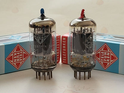 Telefunken ECC83 Matched Pair Colored Tips Smooth Plates - Berlin 1964/65 - NOS