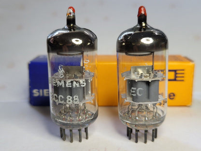 Siemens ECC88 = 6DJ8 Red Tip Matched Pair - Munich GA3 #3G - NOS