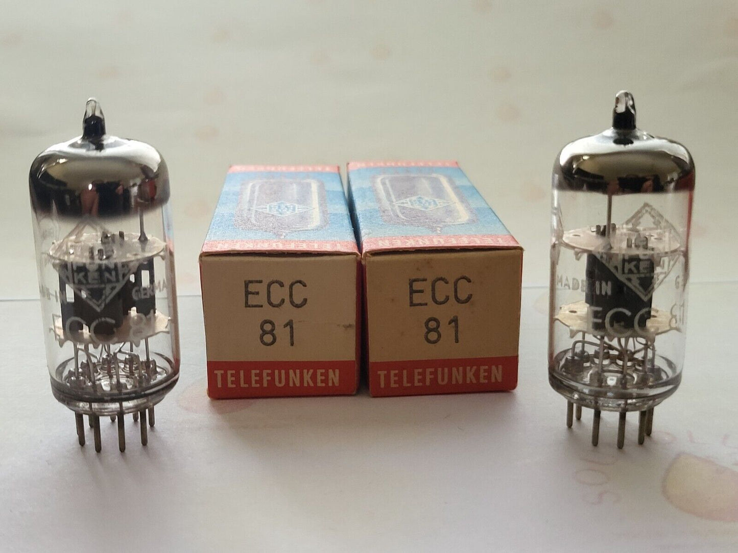 Telefunken ECC81 Matched Pair Orig. Boxes ◇ Bottom - BWB - 1962 - Same code -NOS