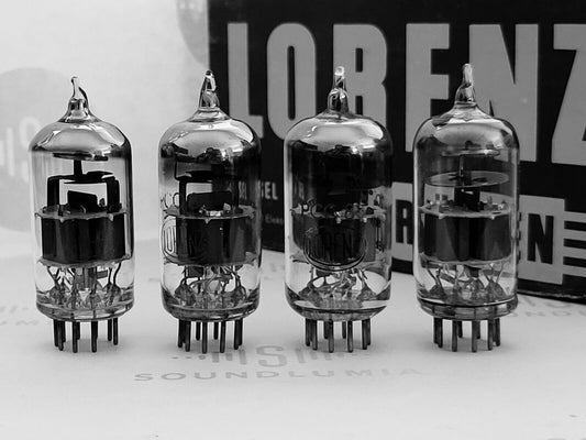 Lorenz PCC88 = 7DJ8 (6DJ8 equiv.) Black Logo Matched Quad  - Germany 1950s - NOS