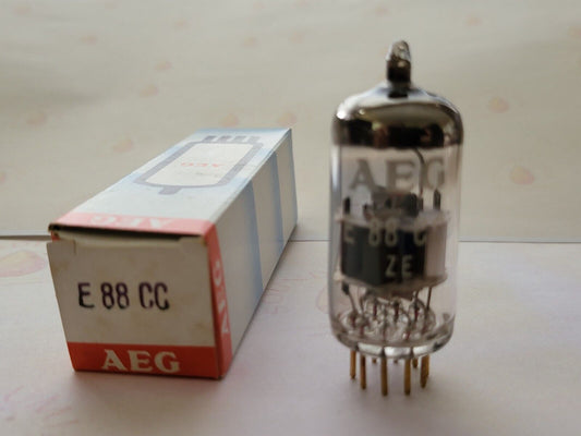 1x Mullard E88CC 6922 Dimple Disc Getter - Mitcham 1970 - AEG Label - NOS