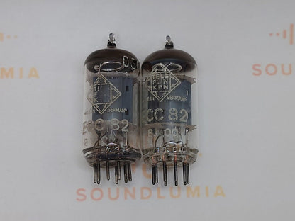 2x Telefunken ECC82 12AU7 Long Ribbed Plates Pre ◇ Bottom- Berlin '53 -Same Code