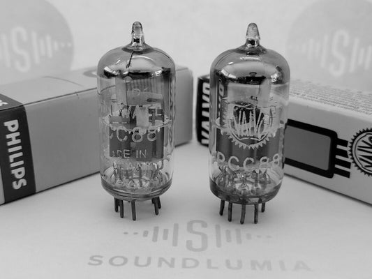 2x Philips PCC88 7DJ8 D-Getter – Miniwatt/Valvo-Etiketten – Heerlen, NL 1959 – NOS 