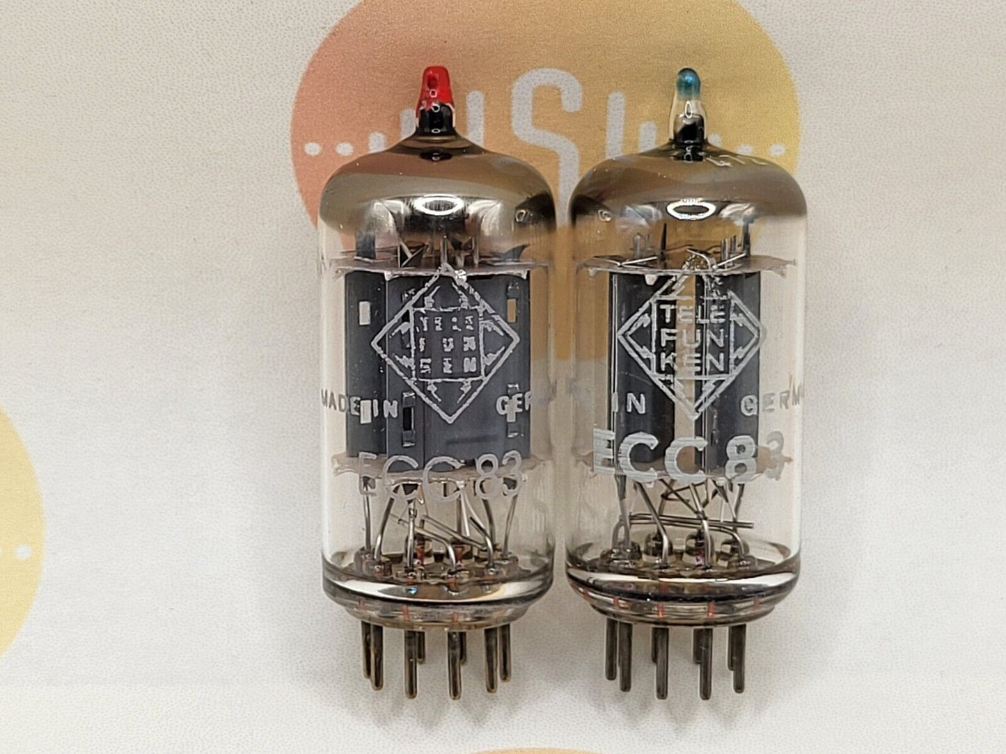 2x Telefunken ECC83 12AX7 Select Tubes  Long Ribbed Plates ◇ Base - Berlin 1962