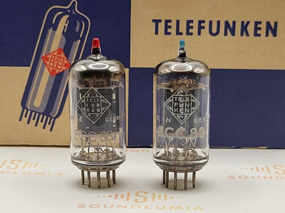 2x Telefunken ECC83 12AX7 Select Tubes  Long Ribbed Plates ◇ Base - Berlin 1962