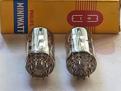 Philips ECC88 6DJ8 Red Tip Select Tubes Matched Pair - Holland 1966/67 - NOS