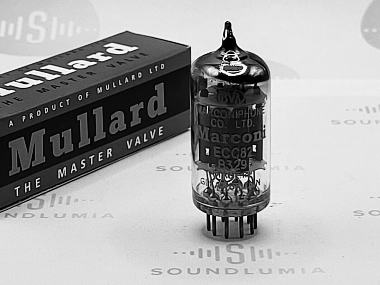 1x Mullard B329 (ECC82+)  17mm Long Plates - Marconiphone Label - Mitcham 1959