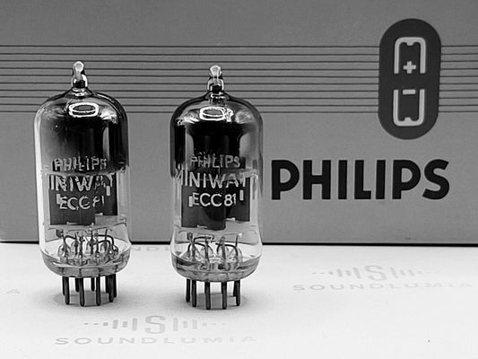 Philips ECC81 12AT7 45° Angled D-Getter Matched Pair - Copenhagen 1957  (∆7 TkB)