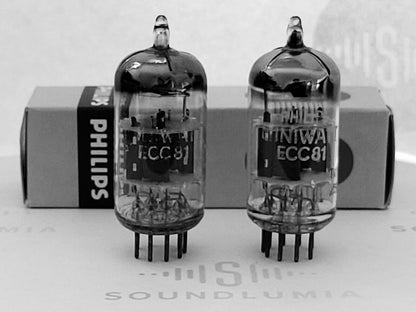 Philips ECC81 12AT7 Foil D-getter Matched Pair - Heerlen 1955 TK1 - Same Code