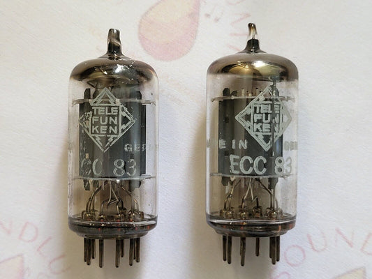 Telefunken ECC83 Long Smooth Plates Matched Pair ◇ Bottom - Berlin 1968 - NOS