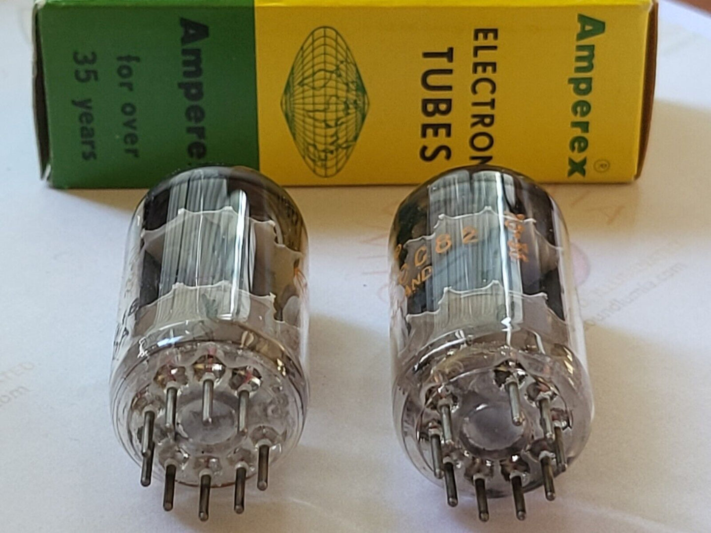 Amperex 12AU7 ECC82 Tubes Matched Pair - Orange Globe - Holland 1960 - Extra Rare - NOS