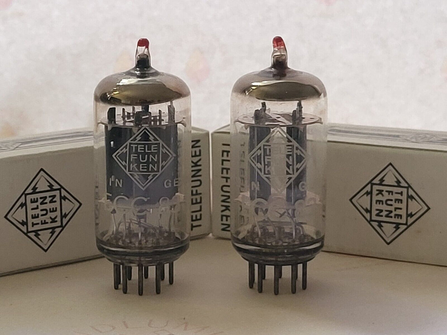 Telefunken ECC83 12AX7 Matched Pair Red Tips - 17mm Smooth Plates - Berlin 1965