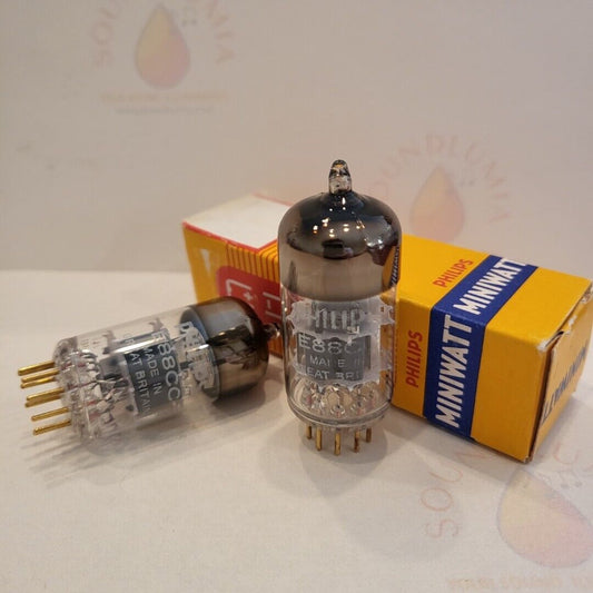 Mullard E88CC Tubes Matched Pair - Mitcham 1973 - Philips Label - Same Code -NOS