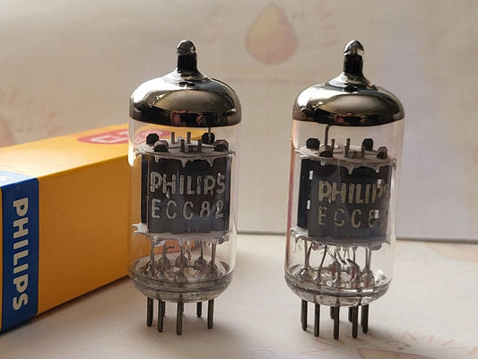 Philips ECC82 12AU7 Tubes Matched Pair - Dimple Disc Getter - Holland 1972 -NOS