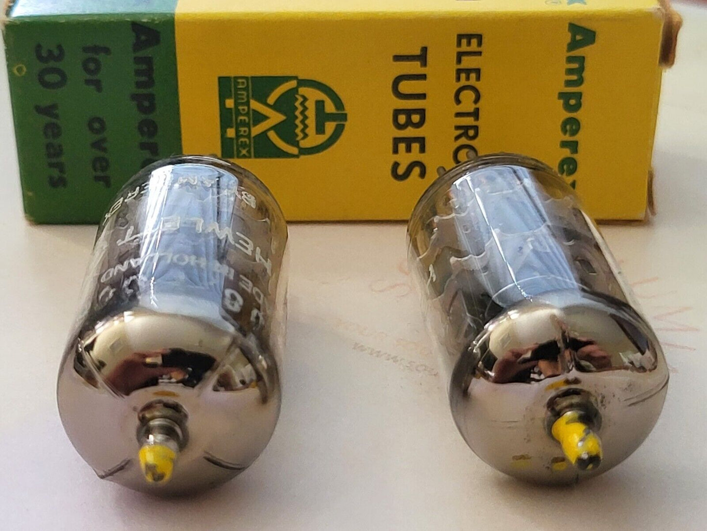 Amperex 6DJ8 ECC88 Matched Pair Yellow Tip - HP Select - Holland 1961 GA0 - NOS