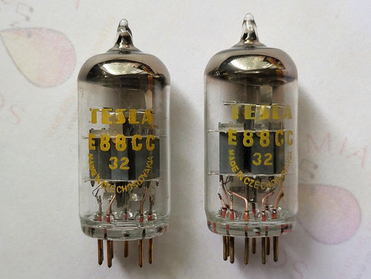 Tesla E88CC 6922 Audio Tubes Gold Pins Matched Pair - Czechoslovakia 1971 - NOS