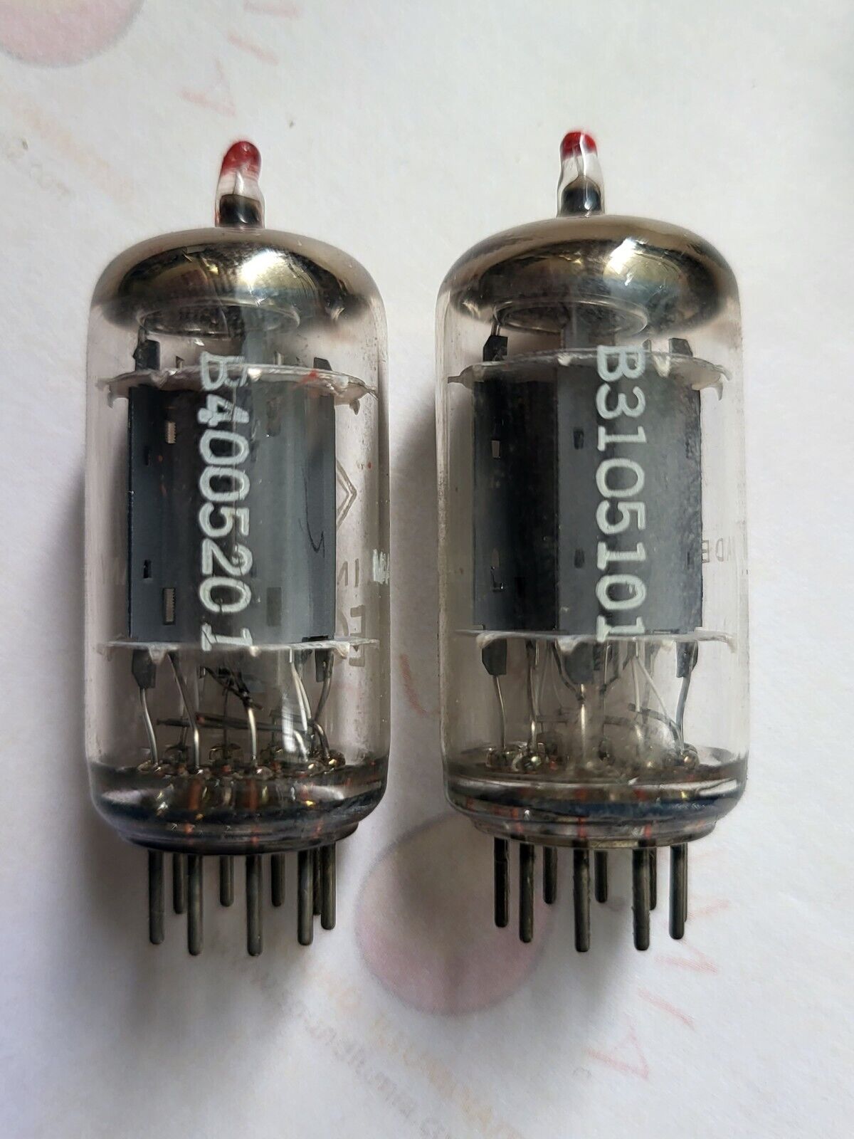 Telefunken ECC83 12AX7 Matched Pair Red Tips - 17mm Smooth Plates - Berlin 1965