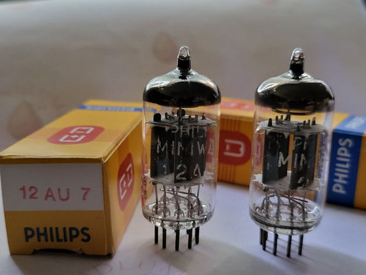 Philips Miniwatt ECC82 12AU7 Matched Pair Original Boxes- Holland 1967 Gf8 - NOS