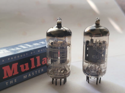 2x Mullard 12AU7 ECC82 Preamp Tubes - IEC + Shield Logos - Blackburn 1964/65 Gf2