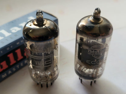 2x Mullard 12AU7 ECC82 Preamp Tubes - IEC + Shield Logos - Blackburn 1964/65 Gf2