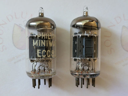 Philips Miniwatt ECC82 12AU7 Preamp Tubes Matched Pair - Holland 1962 - NOS