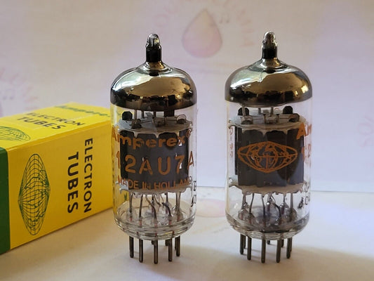 Amperex 12AU7 ECC82 Tubes Matched Pair - Orange Globe - Holland 1960 - Extra Rare - NOS